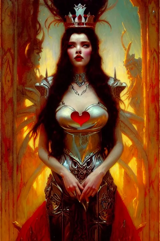 Image similar to the queen of hearts by gaston bussiere, bayard wu, greg rutkowski, giger, maxim verehin