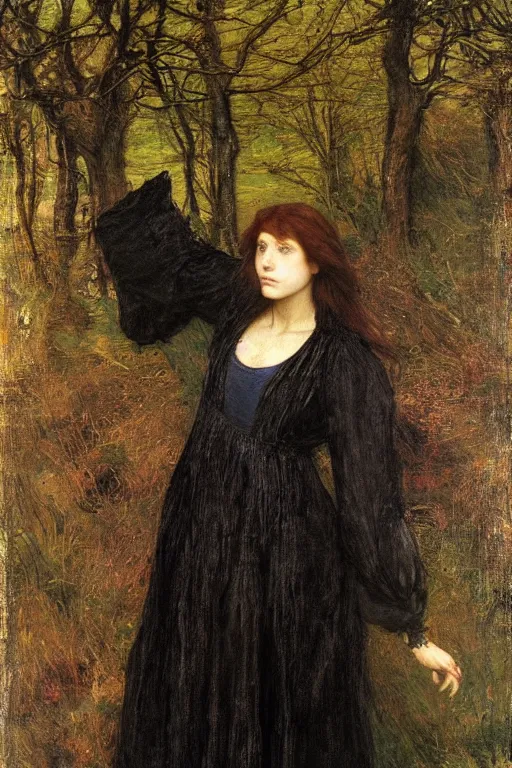 Image similar to a portrait of a beautiful Pre-Raphaelite witch painted by John Everett Millais