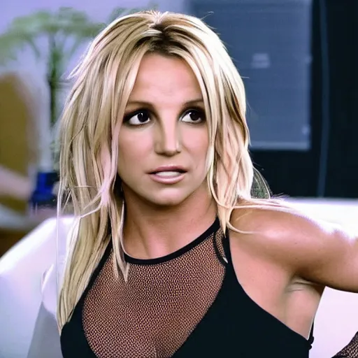 Prompt: cinematic still of britney spears in the office costarring with the kpop group bts