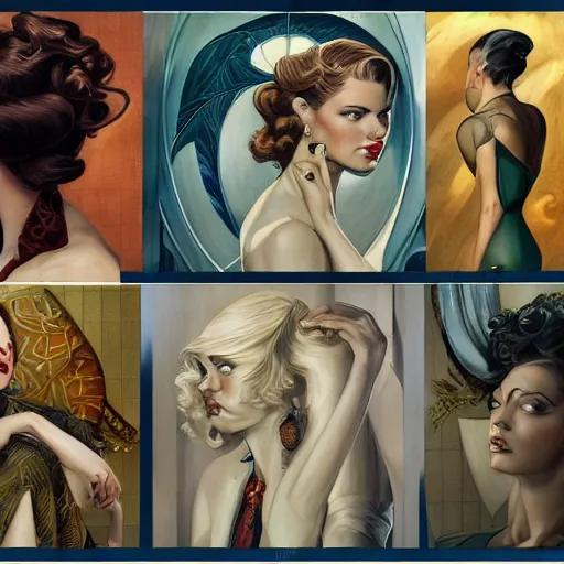 Image similar to a streamline moderne, art nouveau, multi - ethnic portrait in the style of charlie bowater, and in the style of donato giancola, and in the style of charles dulac. intelligent, expressive eyes. symmetry, ultrasharp focus, dramatic lighting, semirealism, intricate symmetrical ultrafine background detail.