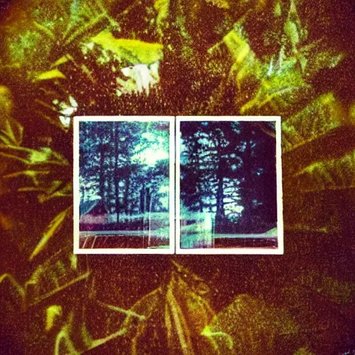 Image similar to polaroid of a surreal artsy scene, double exposure