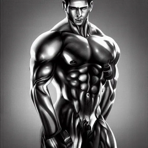 Image similar to a realistic detailed photo of a bodybuilder who is also a male android, Chris Redfield, shiny skin, posing robotically. blank stare