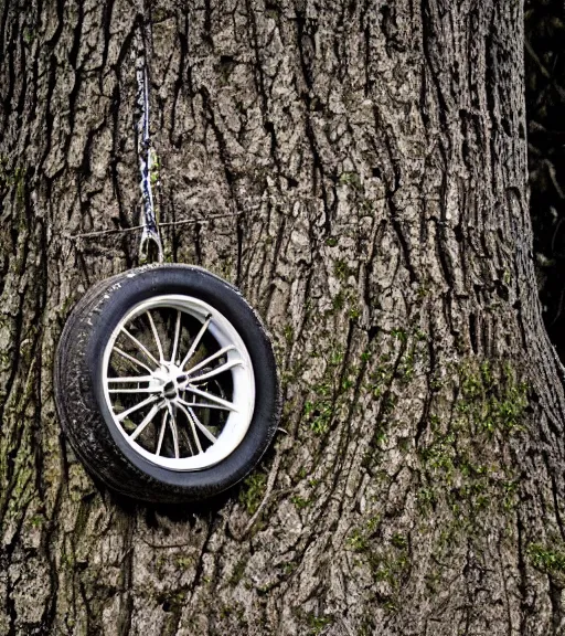 Image similar to sad tire hanging from a tree