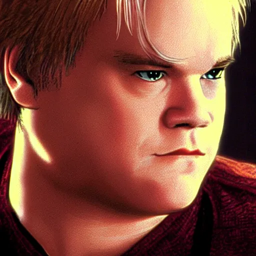 Image similar to portrait of philip seymour hoffman in double dragon video game splash screen