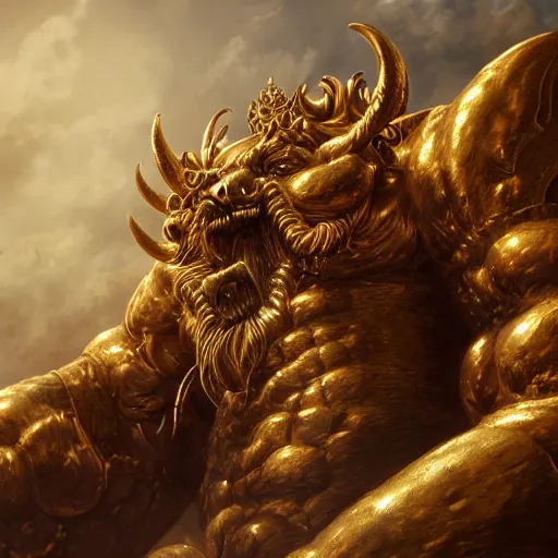 Prompt: detailed golden medalion of Behemoth, epic artwork, close up, trending on Artstation