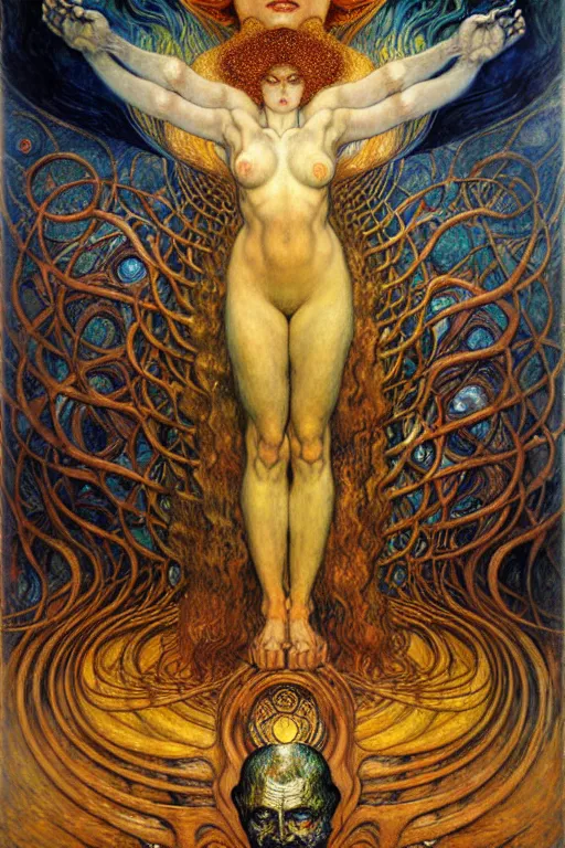 Image similar to Divine Chaos Engine by Karol Bak, Jean Delville, William Blake, Gustav Klimt, and Vincent Van Gogh, symbolist, visionary