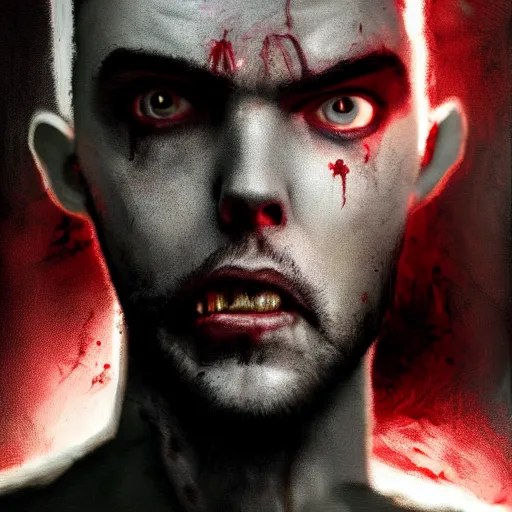 Prompt: angry zombie portrait of nicholas hoult in an urban szene, grimdark horror, stylized digital illustration, radiating a glowing aura, global illumination, ray tracing, hdr, fanart arstation by ian pesty and katarzyna bek - chmiel