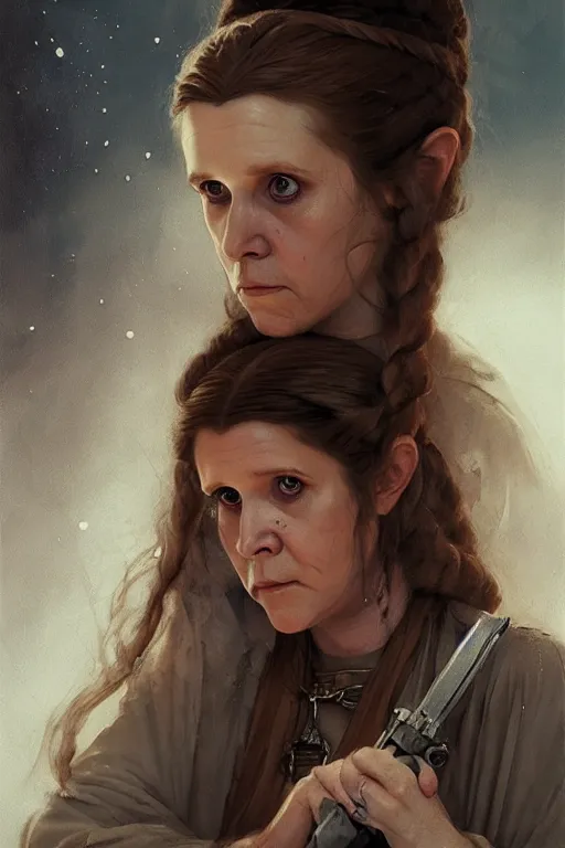 Prompt: young carrie fisher, battle warrior, lord of the rings, tattoos, decorative ornaments, by carl spitzweg, ismail inceoglu, vdragan bibin, hans thoma, greg rutkowski, alexandros pyromallis, perfect face, fine details, realistic shading, photorealism