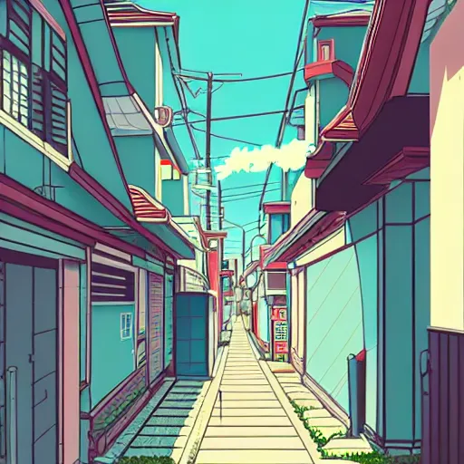 Image similar to anime tokyo residential quiet street scenery only wallpaper aesthetic, vintage retro colors, beautiful