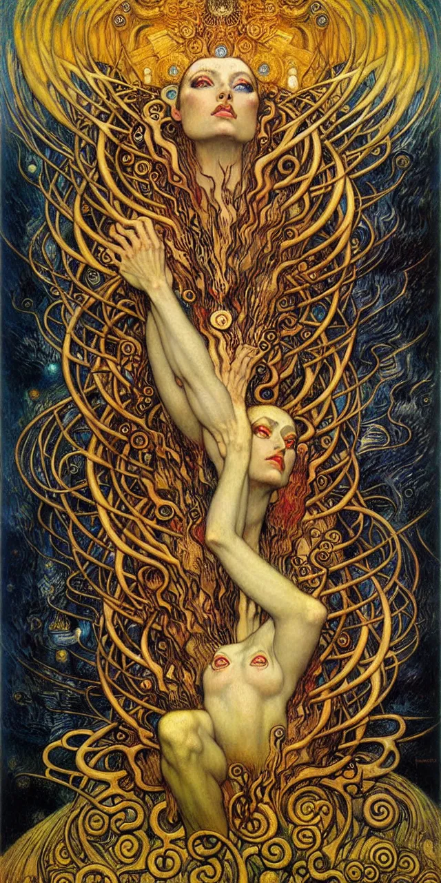 Image similar to Divine Chaos Engine by Karol Bak, Jean Delville, William Blake, Gustav Klimt, and Vincent Van Gogh, symbolist, visionary