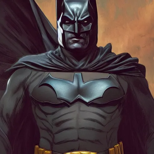Image similar to [Gerard Depardieu as Batman as president of France!, closeup, D&D, intricate, elegant, highly detailed, digital painting, artstation, concept art, matte, sharp focus, illustration, art by Artgerm and Greg Rutkowski and Alphonse Mucha]
