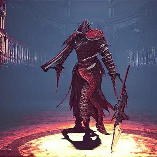 Image similar to “ a still of king dodongo as a bloodborne boss ”