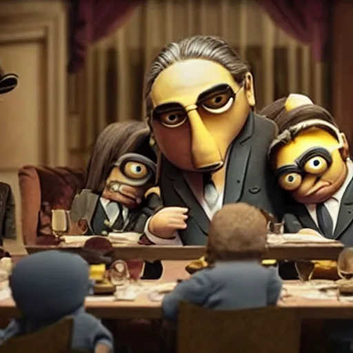 Image similar to the godfather, still from movie the Minions