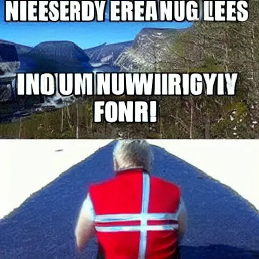 Prompt: a funny meme about norway