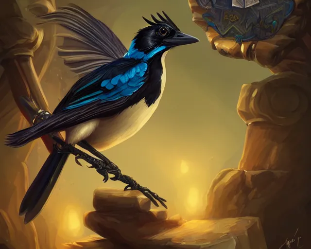 Image similar to magpie, deep focus, d & d, fantasy, intricate, elegant, highly detailed, digital painting, artstation, concept art, matte, sharp focus, illustration, hearthstone,