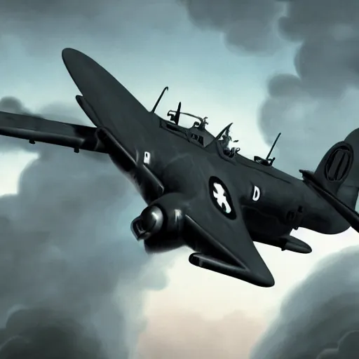 Prompt: a detailed matte painting of a pteridactal flying with nazi messerchmitts in a bombing raid, 8 k, artstation, art in a noir crime novel style