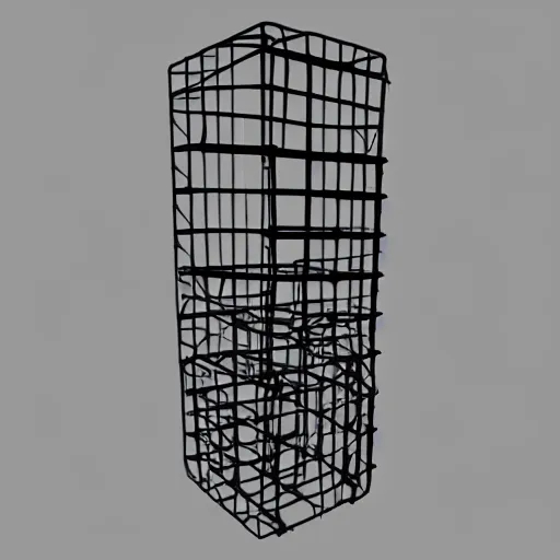 Prompt: underexposed film of a bottle rack wireframe mesh model, low poly