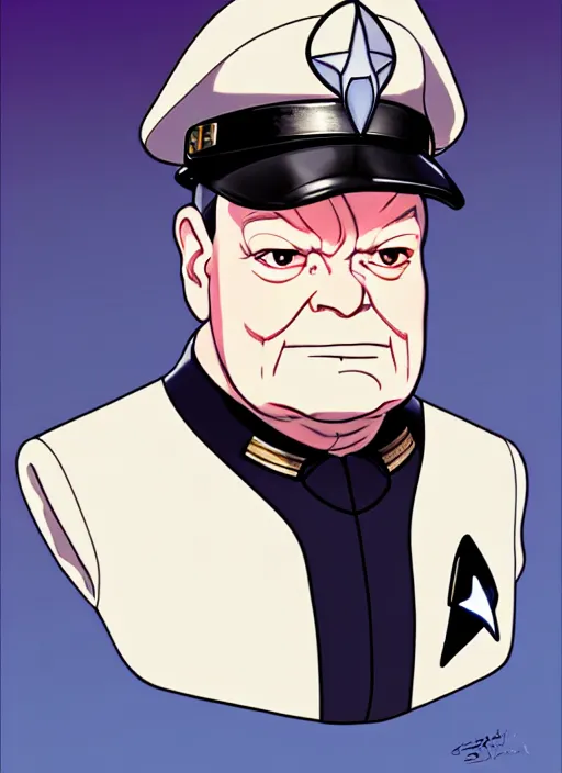 Image similar to cute star trek officer winston churchill, natural lighting, path traced, highly detailed, high quality, digital painting, by don bluth and ross tran and studio ghibli and alphonse mucha, artgerm
