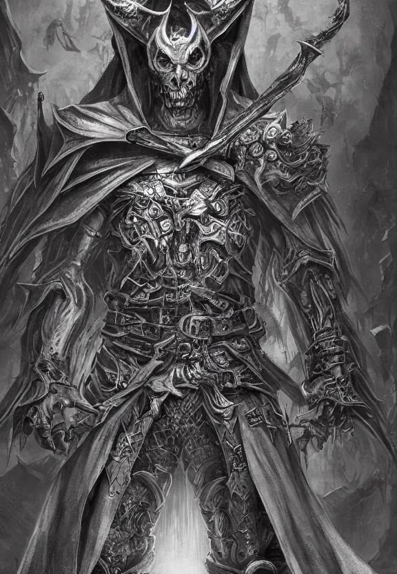 Prompt: mad necromancer concept art, symmetrical, rule of three, detailed body, full body, detailed face, ultradetailed digital illustration, 8 k, epic atmosphere, digital art by simon cowell, rembrandt and kentaro miura