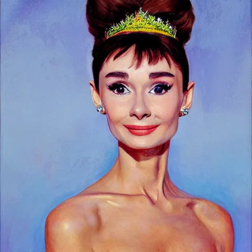 Prompt: portrait of audrey hepburn by victor nizovtsev and james gurney - h 7 6 8