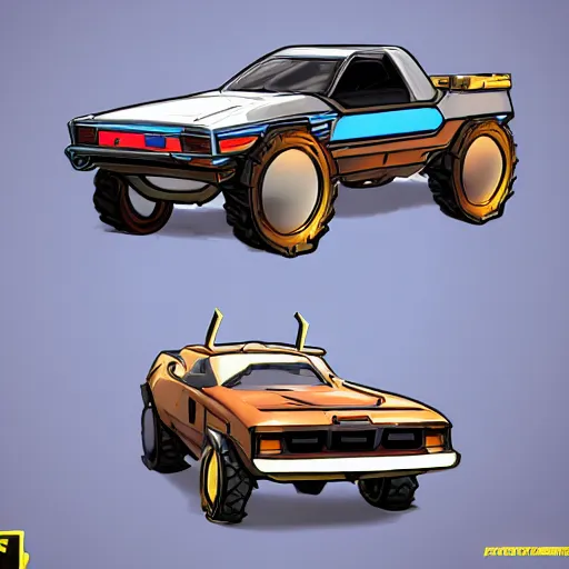 Image similar to Fortnite art style retrofuture car concept