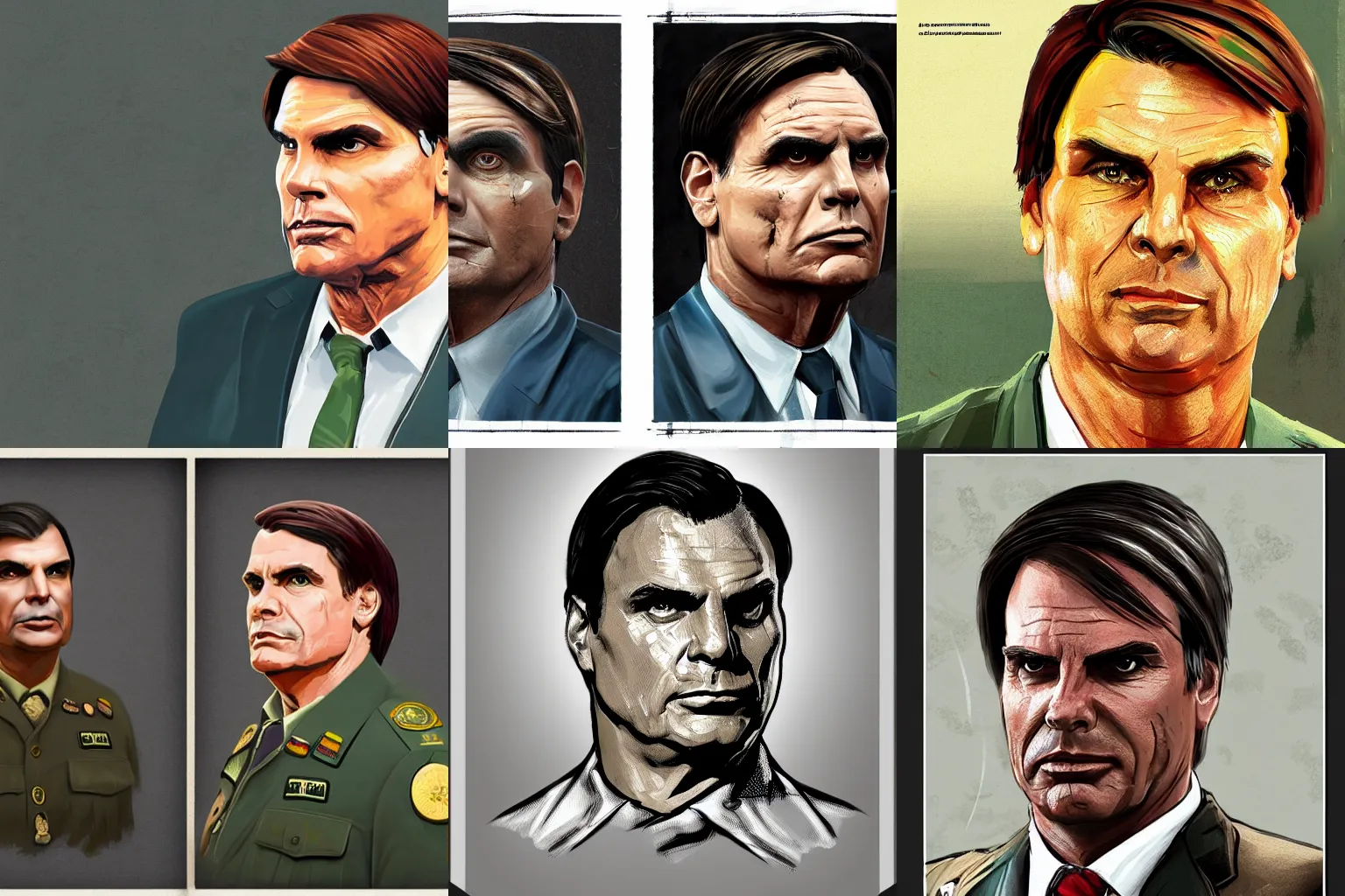 Prompt: Jair Bolsonaro portrait in Disco Elysium, Disco Elysium style, simple, concept art