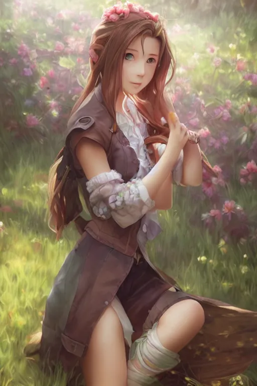 Prompt: beautiful girl in the country high quality art of aerith gainsborough by WLOP, rossdraws, Logan Cure, Mingchen Shen, BangkuART, sakimichan, yan gisuka, JeonSeok Lee, zeronis, Chengwei Pan on artstation