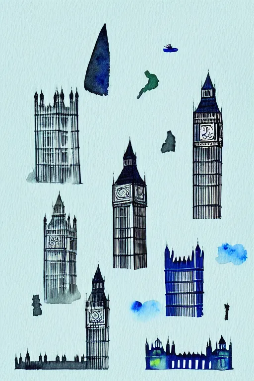 Prompt: minimalist watercolor art of london, illustration, vector art