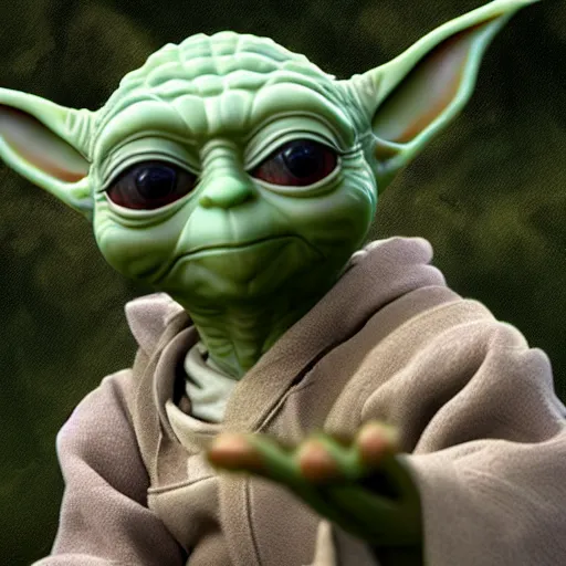 Prompt: extremely zoomed-in photo of Yoda looking surprised