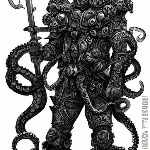 Prompt: warrior in octopus armour concept art, intricate, detailed