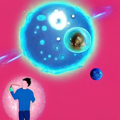 Image similar to A illustration. A rip in spacetime. Did this device in his hand open a portal to another dimension or reality?! Imgur by Wendy Froud ornamented