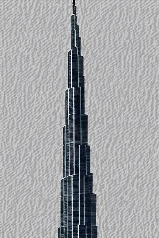 Image similar to minimalist watercolor art of burj khalifa, illustration, vector art