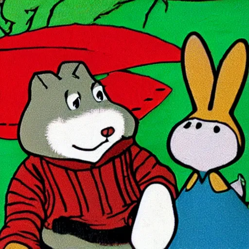 Prompt: A rabbit in Moomins 90s tv show