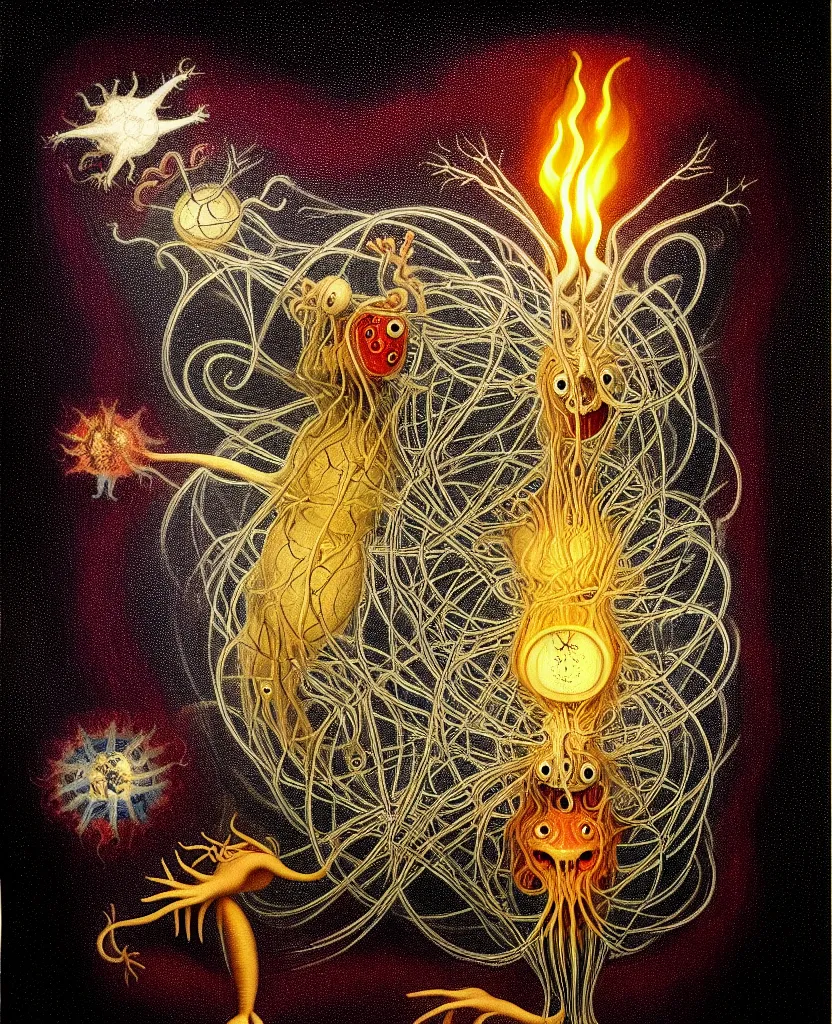 Image similar to whimsical freaky creature sings a unique canto about'as above so below'being ignited by the spirit of haeckel and robert fludd, breakthrough is iminent, glory be to the magic within, painted by ronny khalil