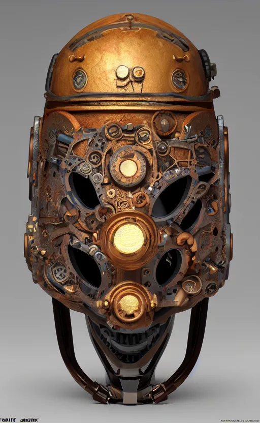 Image similar to steampunk tribal mask, robot, japanese pottery, vivid colors, wood, metal, intricate details, trending on cgsociety, concept art, glowing eyes, sharp focus, ultra realistic details, cinematic atmosphere, global illumination, shadows, octane render, 8 k