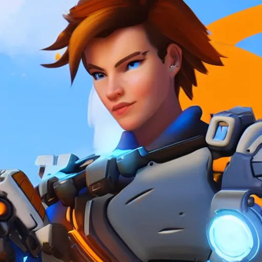 Prompt: a screenshot of arnold schwarzenegger as tracer in overwatch