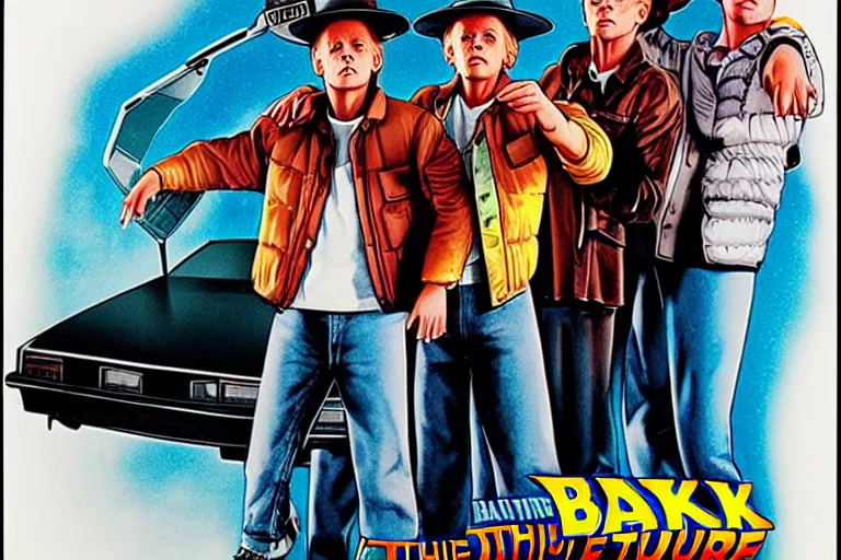 Image similar to the movie poster of Back to the future, Uncropped, highly detailed