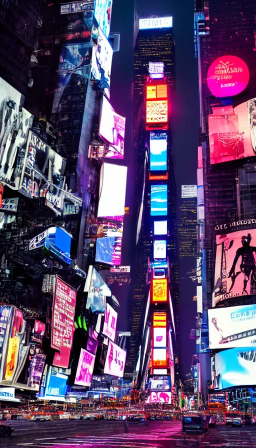 Prompt: 8k high resolution photograph of cyber punk New York Times Square at night, futuristic