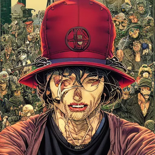 Image similar to portrait of crazy casey jones, symmetrical, by yoichi hatakenaka, masamune shirow, josan gonzales and dan mumford, ayami kojima, takato yamamoto, barclay shaw, karol bak, yukito kishiro