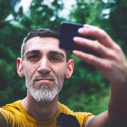 Image similar to the last ever human on earth taking a selfie, 4k, high detail, high-resolution photograph, professional photography, ultra-detail