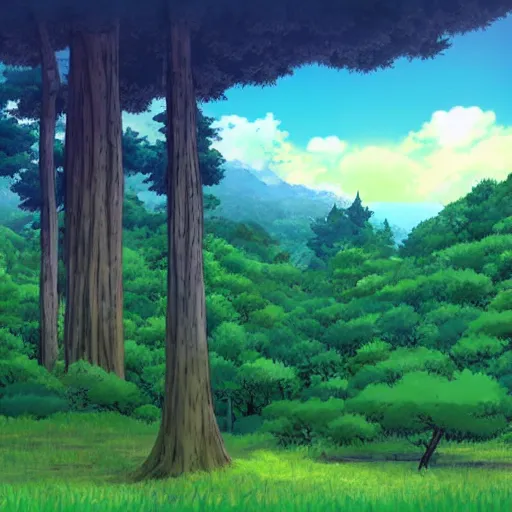 Prompt: forest lanscape panorama by ghibli in shinkai style