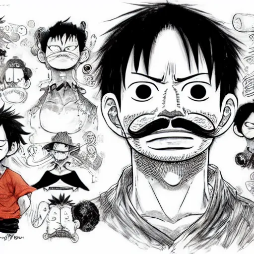 Image similar to luffy with mustache by kim jung gi