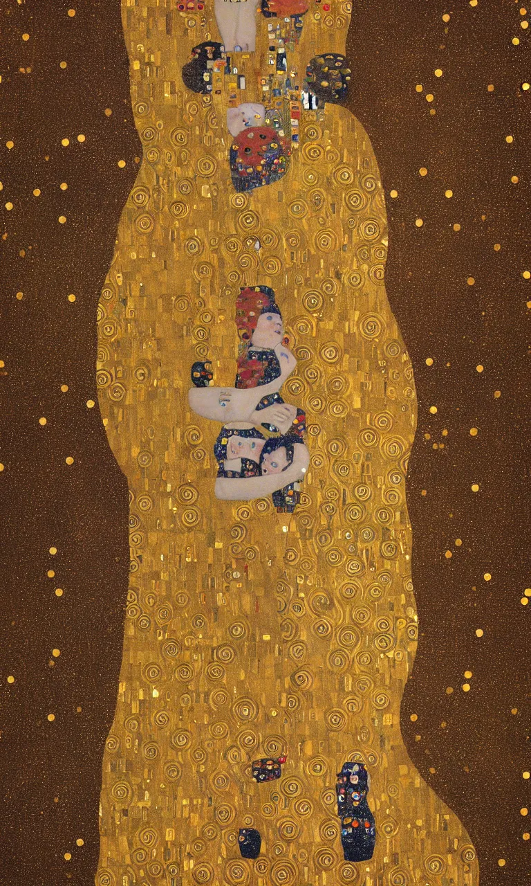 Image similar to a human figure in state of bliss and enlightenment, fireworks, intense sunshine, in the style of Gustav Klimt, 8k, extremely detailed, Trending on artstation, golden color scheme
