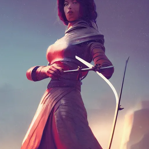 Prompt: a women swordsman holds a sword, by beeple, by ruan jia, grim expression, unreal engine, octane rendering, 8 k, closeup, full body, smooth, trending on artstation, digital illustration, blcak hair