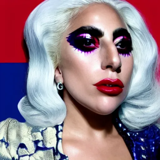 Prompt: Lady Gaga detailed face, making the peace sign with her fingers, the flag of Argentina is behind her