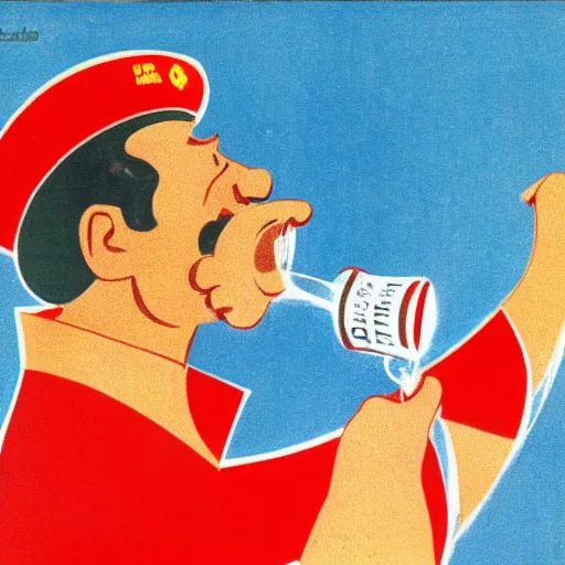 Image similar to communist man drinking champagne, soviet propaganda style