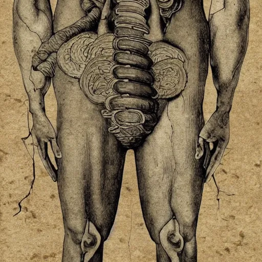 Image similar to poster of human gut, illustration by davinci