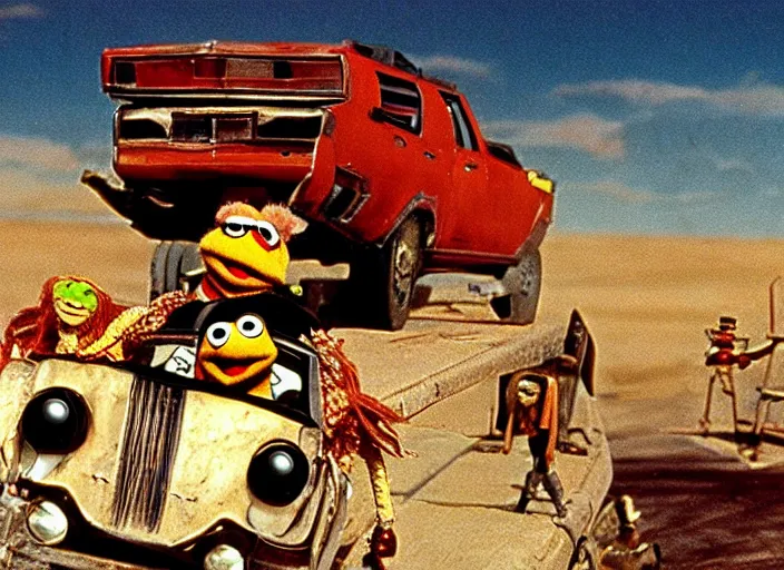 Image similar to El Camino scene from the 1979 science fiction film Muppet Mad Max