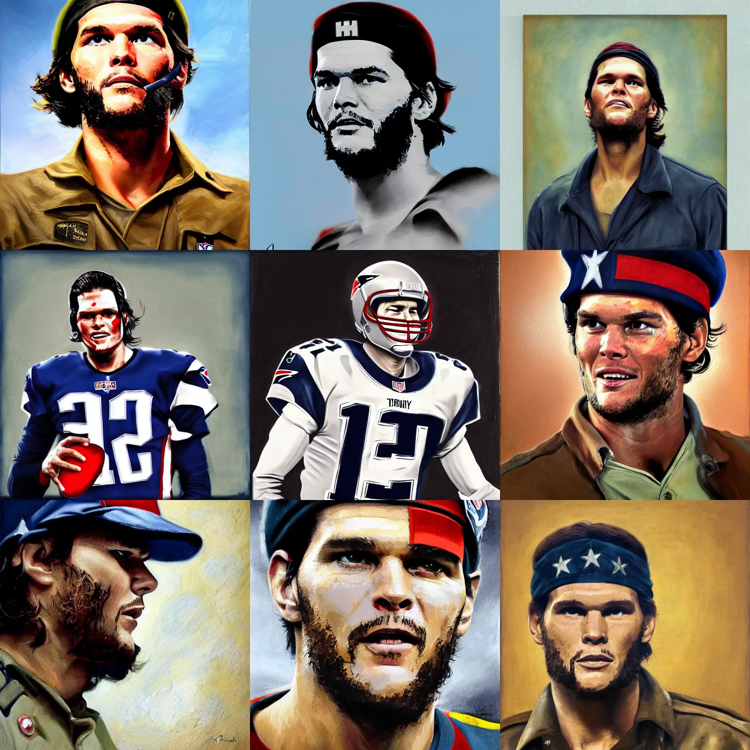 Prompt: Tom Brady, Tom Brady as che guevara, guerilla heroico cuban revolution, oil on canvas by Edward Robert Hughes, digital art, trending on artsation, octane render