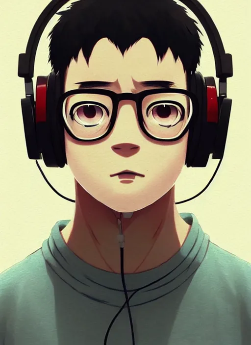 Image similar to portrait of chilled kong, sunny sky background, lush landscape, illustration concept art anime key visual trending pixiv fanbox by wlop and greg rutkowski and makoto shinkai and studio ghibli and kyoto animation, symmetrical facial features, black t shit, red headphones, ripped jeans, backlit, aerodynamic frame, gta 5